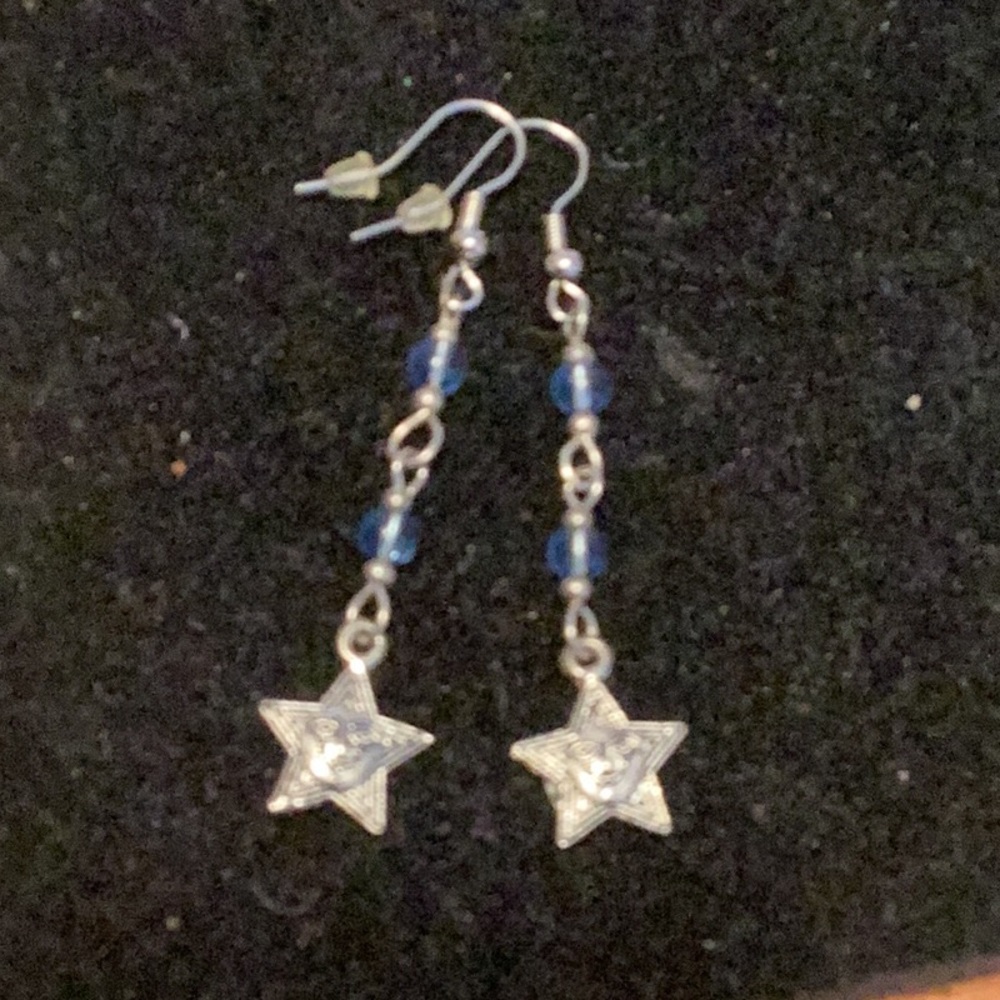Long Star Blue Crystal Drop Earrings